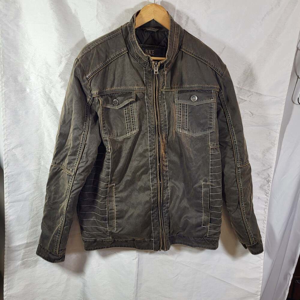 BKE Men's Antique Washed Quilted-Lined Utility Bomber Jacket, L